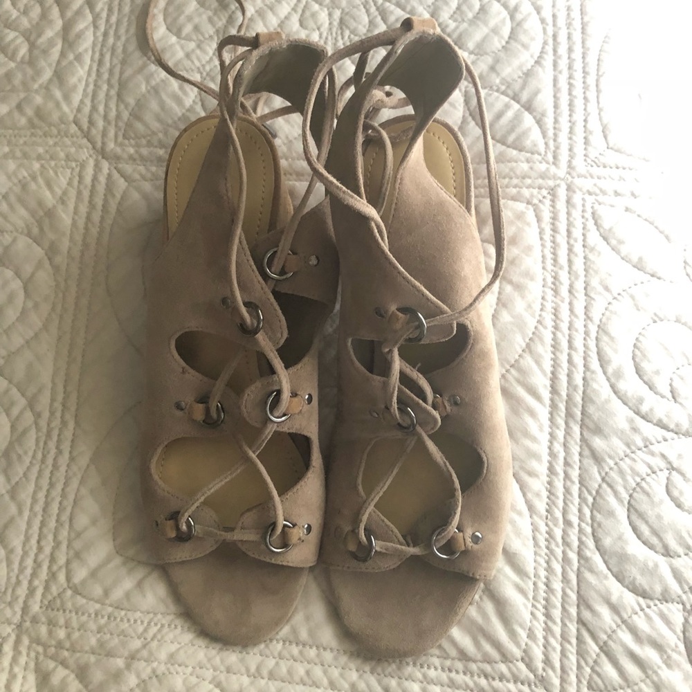 Marc Fisher Lace Up Stacked Heel Sandals